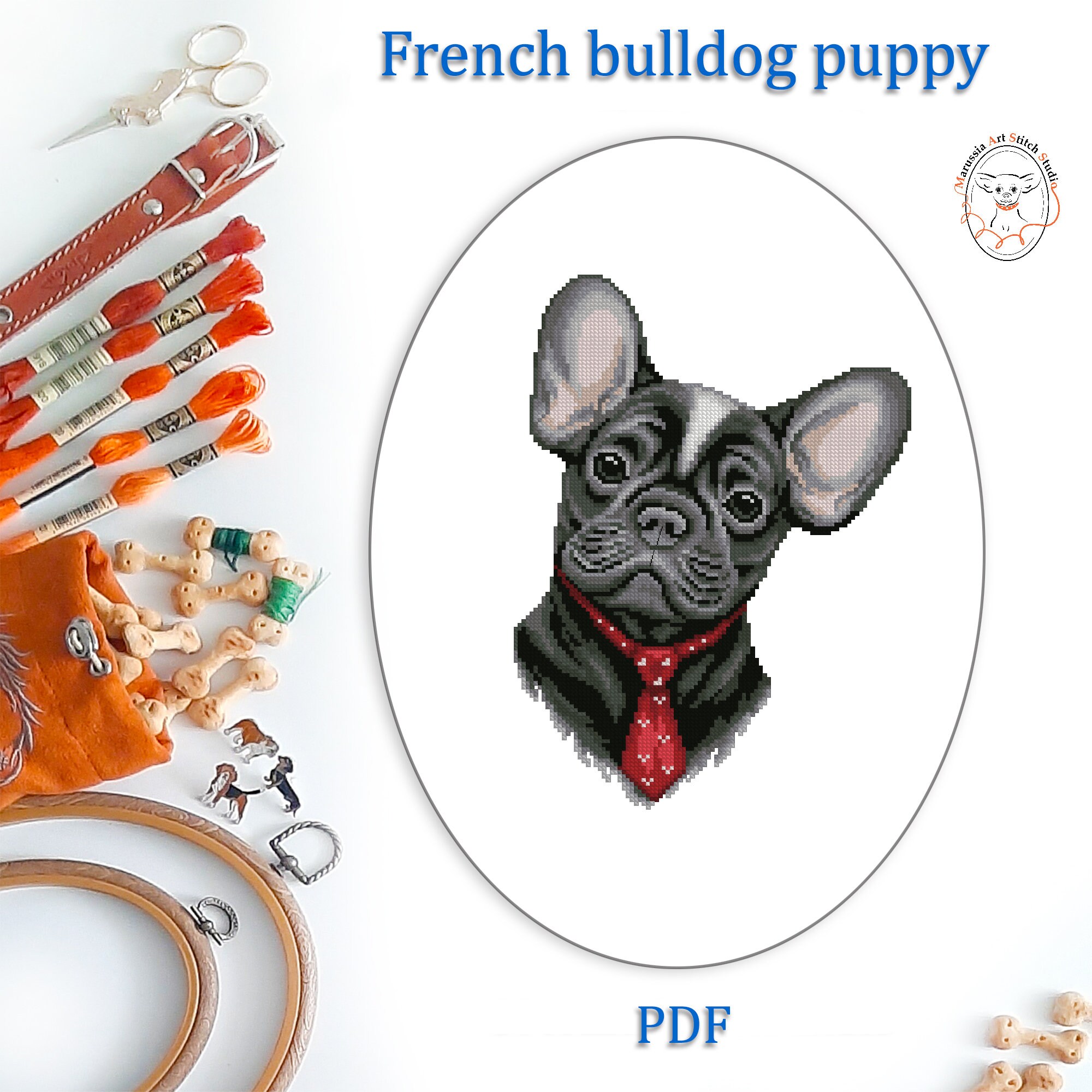 French Bulldog Cross Stitch Pattern Dog Portrait Embroidery Etsy