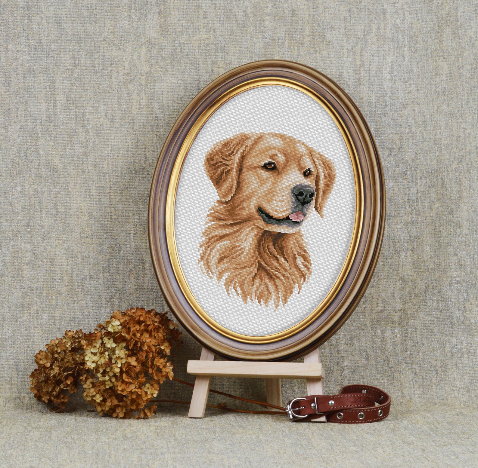 Golden Retriever cross stitch pattern Dog portrait Instant Etsy