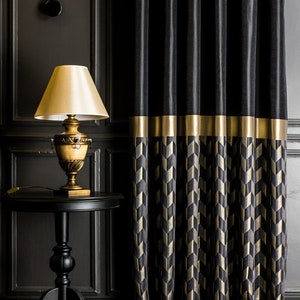 Curtains panel patterned striped fabric bedroom living room gold black custom luxury size drapeMother's Day Gift