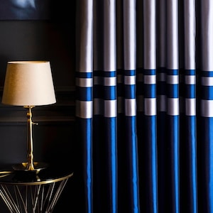 Blue Curtains for Bedroom,Gray Curtains for Livingroom,Curtains Panel,Luxury Curtains,Striped Curtains,Custom Drape FabricMother&#39;s Day Gift