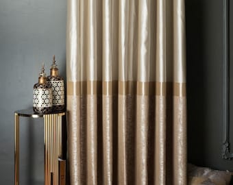 Curtains panel luxury striped patterned cream gold gray black brown fabric for bedroom living room custom size drapeMother's Day Gift