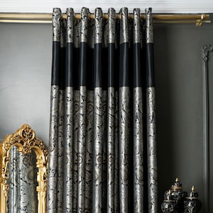Panel de cortinas con estampado de Damasco, tela a rayas, dormitorio, sala de estar, dorado, negro, personalizado, tamaño de lujo, regalo para el Día de la madre