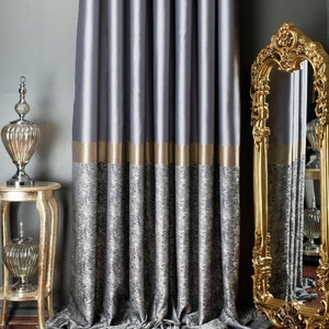 Curtains panel luxury striped patterned gray gold brown cream fabric for bedroom living room custom size drape
