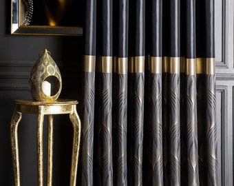 Schwarzgoldene Vorhänge für Schlafzimmer und Wohnzimmer,vorhangtafel, gestreifte und gemusterte Luxusvorhänge,benutzerdefinierte Stoffdrapierung