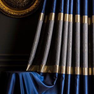 Blue gold striped curtains,Luxury damask curtains,patterned curtains for livingroom and bedroom