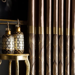 Curtains panel,Brown Curtains,Gold Curtains for bedroom and Livingroom,Luxury Striped Patterned Fabric