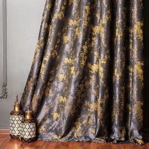 Curtains panel damask patterned striped fabric bedroom living room gold dark gray anthracite custom luxury size drapeMother&#39;s Day Gift