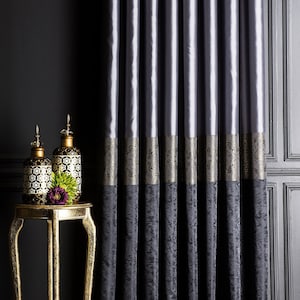 Curtains Panel Black Gray for livingroom bedroom striped damask patterned custom size luxury drapeMother&#39;s Day Gift