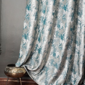 Curtains panel damask patterned striped fabric light gray green curtain bedroom living room luxury custom size drape