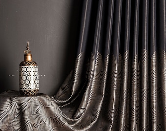 Black Brown Gold Light Brown Curtains ,Luxury Geometric Damask Patterned Striped Bedroom Livingroom Curtain,Custom Size Drape,Rod Curtain