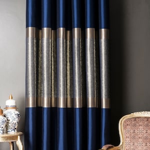 Curtains panel patterned striped fabric bedroom living room navy gold gray black silver cream custom luxury size drapeMother's Day Gift