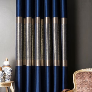 Curtains panel patterned striped fabric bedroom living room navy gold gray black silver cream custom luxury size drape