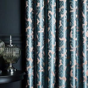 Curtains panel damask patterned striped fabric bedroom living room turquoise gray gold custom luxury size drapeMother&#39;s Day Gift