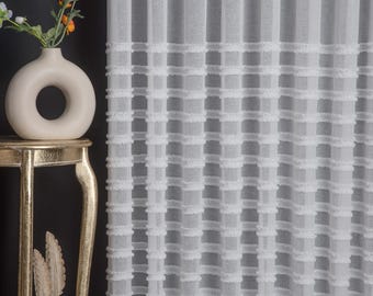 Tenda con nappe in lino bianco, drappeggio boho trasparente, dimensioni personalizzate