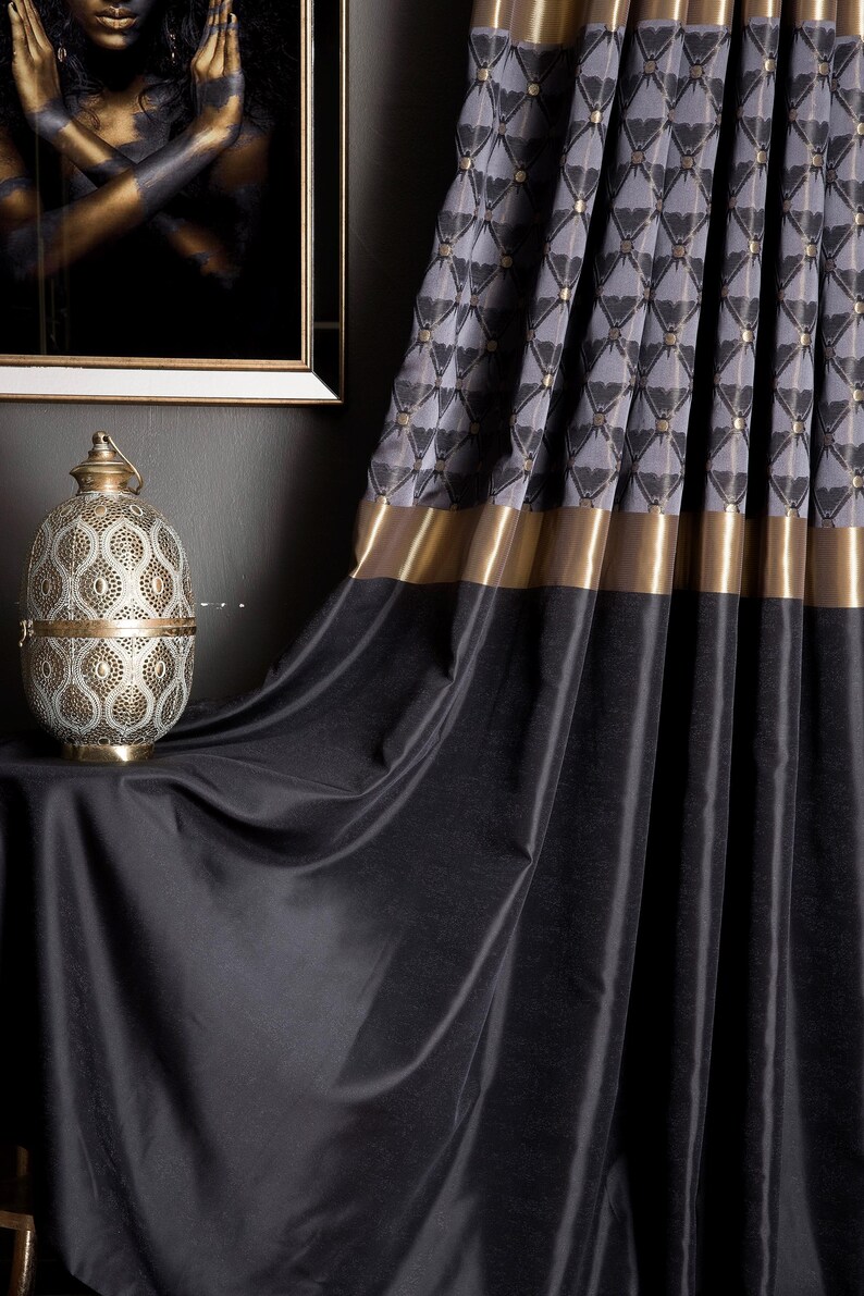 Luxury Black,gold and Gray Curtains for Living Room&bedroom,modern