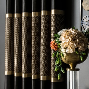 Black and Gold Curtains, Curtain Panels for Bedroom and Livingroom, Custom Size Drapes, Luxury Curtains for Home, Modern Striped Drape