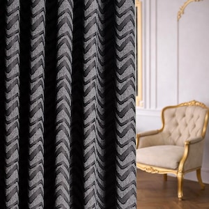 Strukturierte Chevron-Vorhänge in Schwarz und Grau, moderne Wohn- und Schlafzimmergardinen, Paneele in individuellen Größen erhältlich