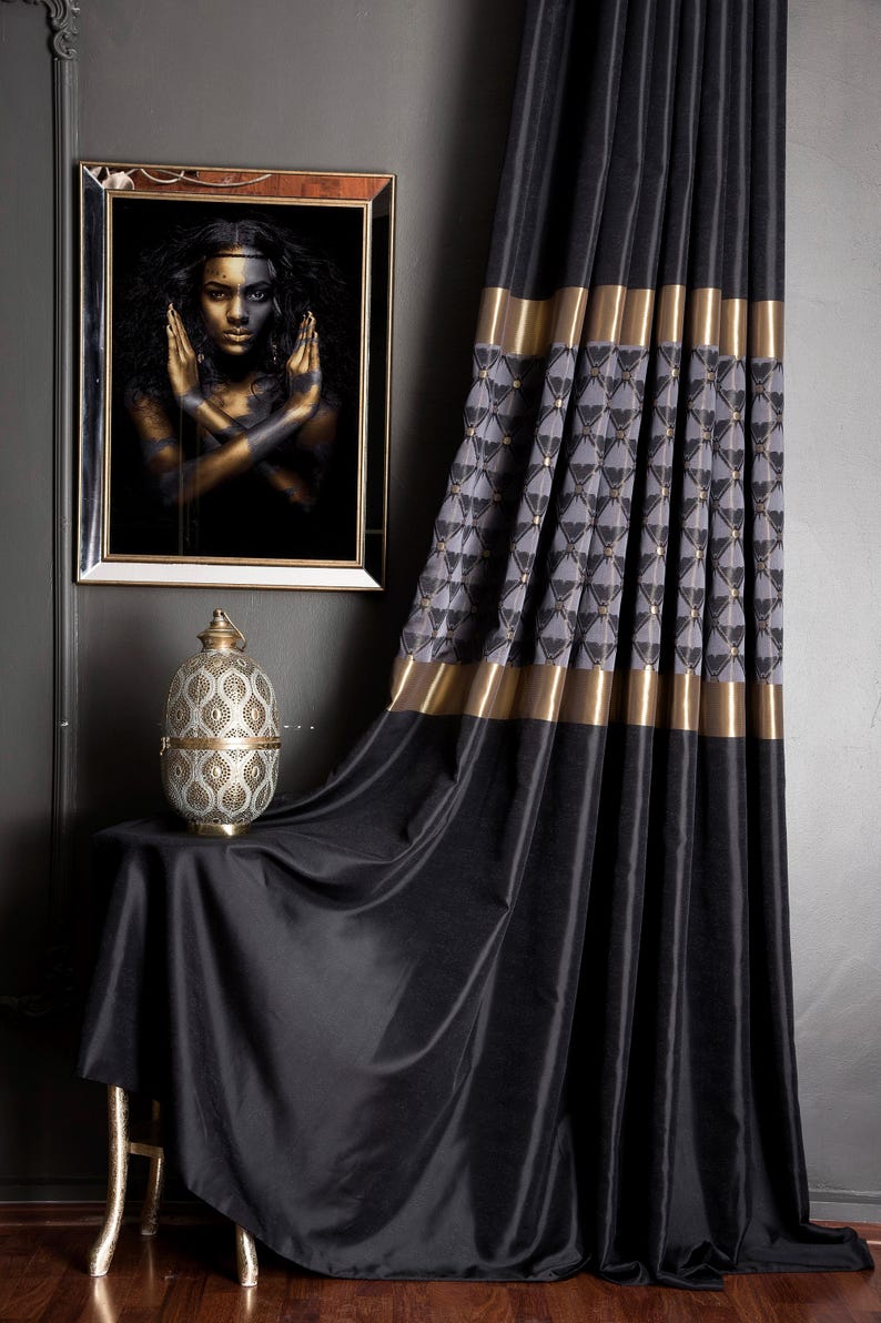 Luxury Black,gold and Gray Curtains for Living Room&bedroom,modern