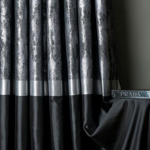 Panel de cortinas de lujo con estampado de rayas, tela plateada y negra para dormitorio, sala de estar, tamaño personalizado, regalo para el Día de la madre
