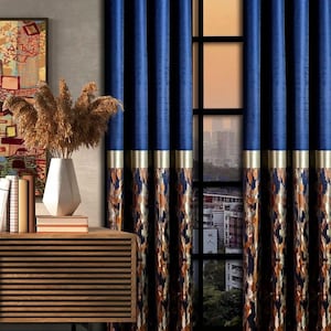 Navy orange gold striped patterned curtains for livingroom bedroom,luxury beige gold drape , moder navy gray black gold curtains panel