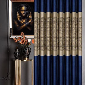 Ultra lux navy gold curtains for livingroom bedroom , modern striped patterned custom size drape for home,gray black gold silver panel