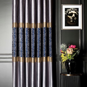 Curtains for livingroom and bedroom,luxury gray gold blue striped curtains,curtains panel,patterned curtainsMother&#39;s Day Gift