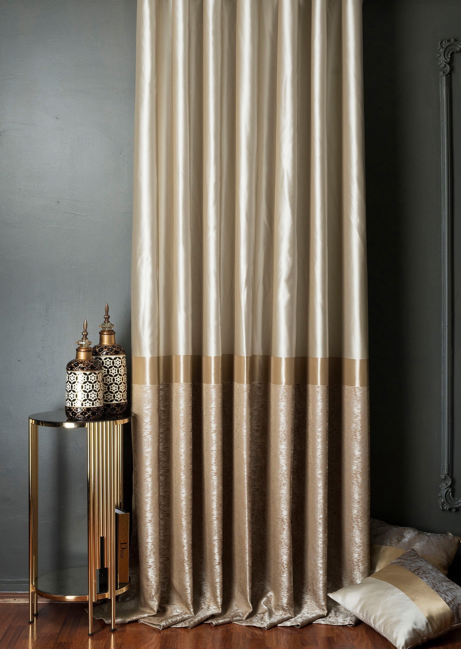 Vorhänge Panel Luxus gestreift gemustert Creme Gold Grau Schwarz Braun Stoff für Schlafzimmer Wohnzimmer benutzerdefinierte Größe drapierenMuttertag Geschenk