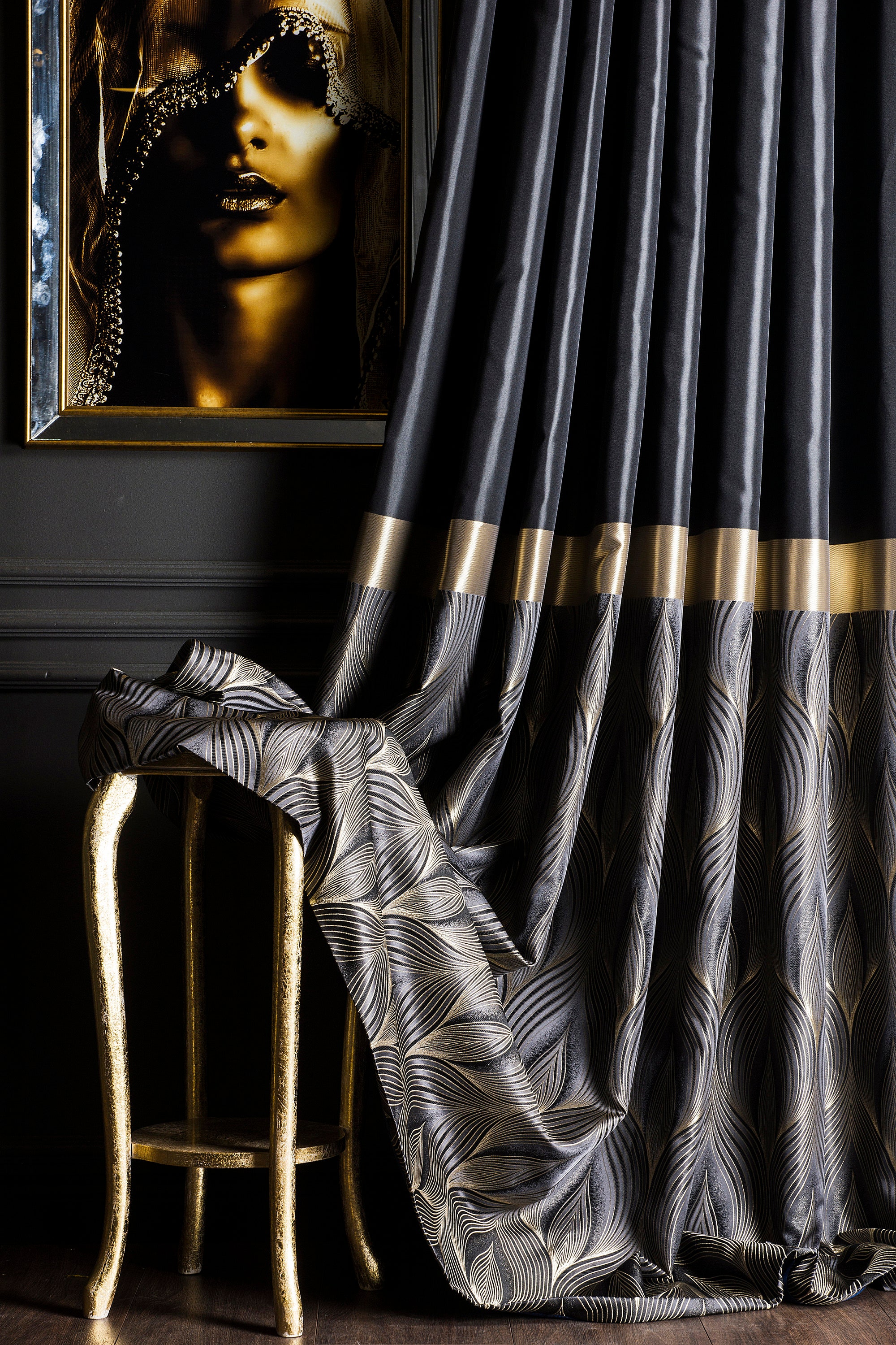 Black Gold Curtains for Bedroom and Livingroom curtains Panel