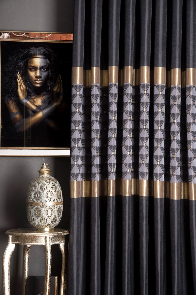 Luxury Black,gold and Gray Curtains for Living Room&bedroom,modern