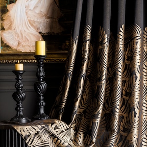 Curtains panel patterned fabric custom size drape bedroom living room black brown gold gray green leafMother&#39;s Day Gift