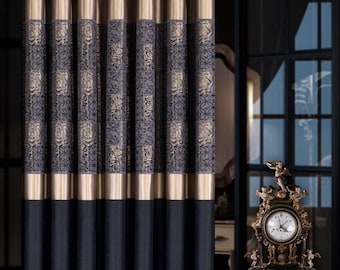 Luxury Black Gold Curtain for Living Room , Color Block Drape for Home