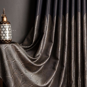 Geometric Drape for Bedroom, Custom Size Curtain for Living Room, Luxury Black , Brown , Gold Striped Curtain Panel