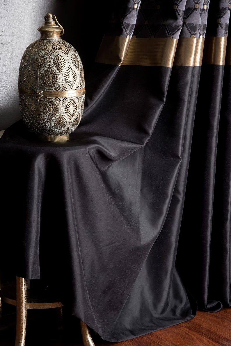 Luxury Black,gold and Gray Curtains for Living Room&bedroom,modern
