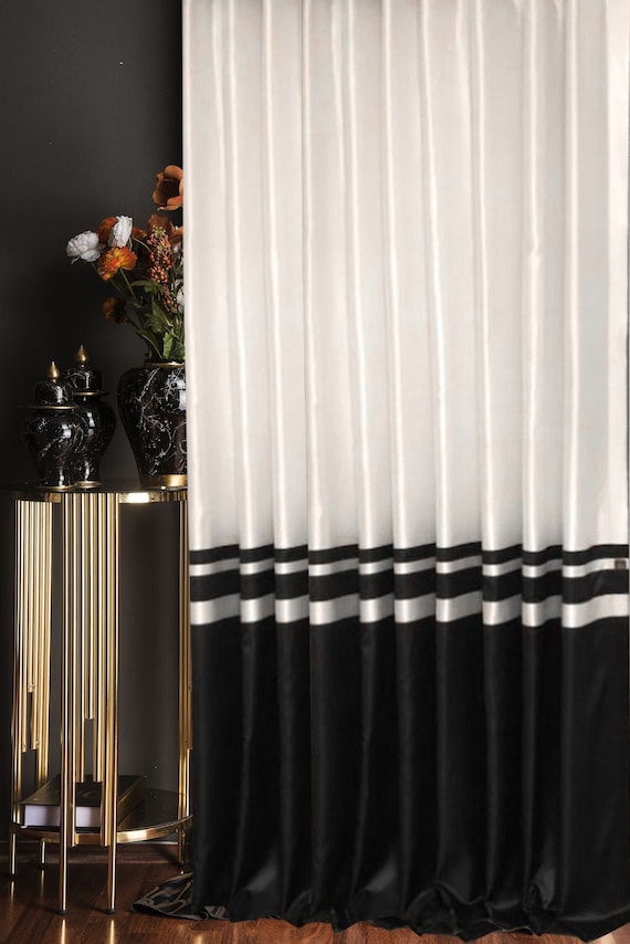 Cortinas modernas de rayas blancas y negras para sala de estar y  dormitorio, cortinas de lujo de tamaño personalizado en blanco y negro para  el hogar
