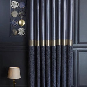Curtain for Livingroom and Bedroom,Gold Black Gray Striped Curtains Panel,Custom Size Luxury Drape FabricMother&#39;s Day Gift
