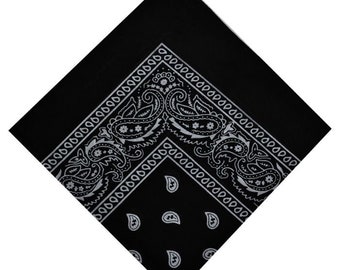 Bandana cachemire en coton noir, bandana vintage en coton à imprimé cachemire - accessoire classique unisexe