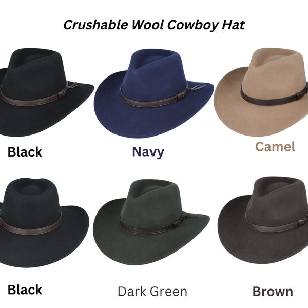Wool Cowboy Hat, Crushable Wool Cowboy Hat, 100% Wool Cowboy Hat, Unisex Wool Cowboy Hat, Classic Style Cowboy Hat, Handmade Cowboy Hat