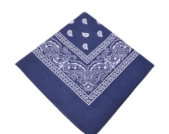 Navy Cotton Paisley Bandana, Grey Cotton Paisley Bandana