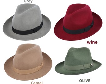 Unisex Gladwin Bond Snap Brim Fedora Hat, Men Women Trilby Hat, Fedora Hat, Hand Made, Ribbon Band, Wool Fedora Hat, Fashion, Classic Style