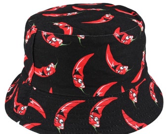 Spice up your style with the red chili pepper summer cotton bucket hat: a hot and trendy headwear essential for summer fun