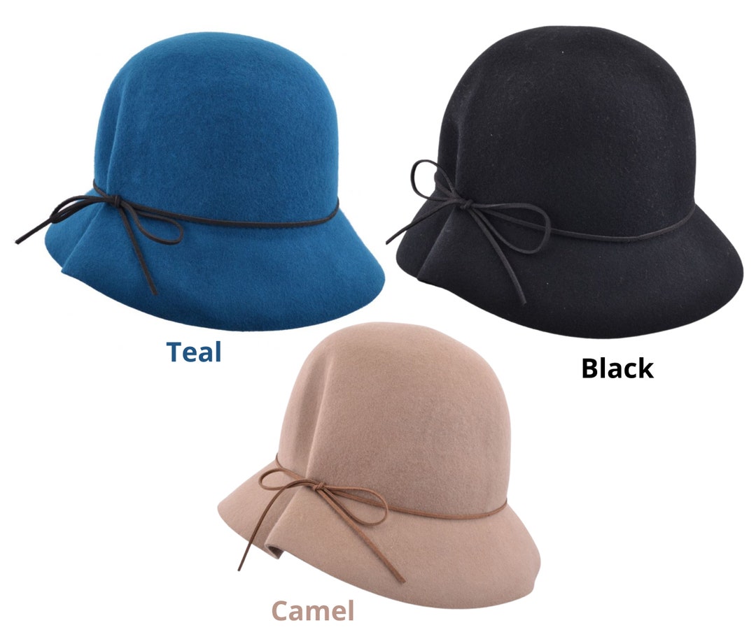 Wool Felt Cloche Hat With Thin Bow Vintage Style Cloche Hat for Ladies