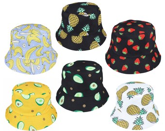 Bucket Hat, Reversible Bucket Hat, Fruit Print Pattern Bucket Fisherman Hat, Unisex Bucket Hat, Colourful Bucket Hat, Bucket Fisherman Caps