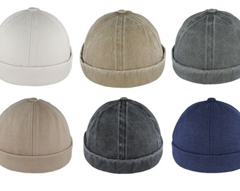 Chapeau Docker en coton Manchette roulée Chapeau sans fil de mode rétro, Chapeau de marin réglable rétro respirant, Casquette élégante, Casquette Commando de style homme