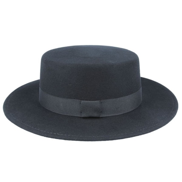 Wide Stiff Brim Wool Pork Pie Hat: Classic Style in Black for Men and Women, Wool Wide Stiff Brim Black Wool Felt Pork Pie Hat