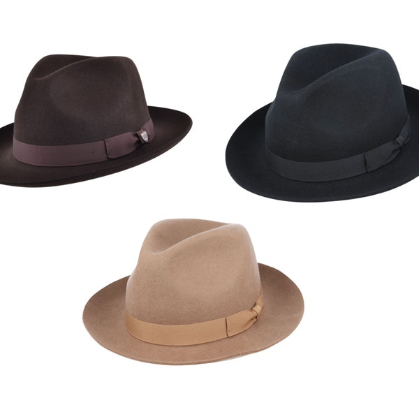 Gladwin Bond Snap Brim Fedora Hat, 100% Wool fedora Hat, Trilby Style Hat, Hand Made, Fedora Hat, Comfy, Grosgrain Ribbon Band, Size(S-XL)
