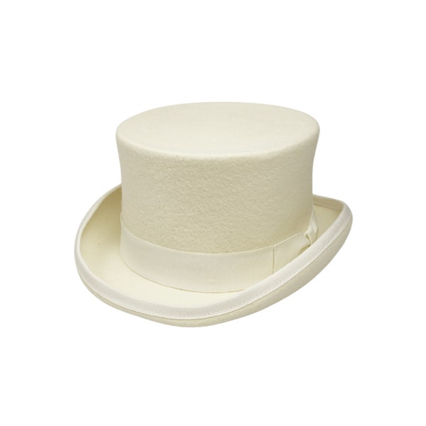 Sombrero de copa de fieltro de lana, sombrero de copa de hombres y mujeres, Royal Ascot, sombrero de copa de fieltro de lana tradicional, sombrero de copa blanco, sombrero de copa negro clásico, pluma extraíble