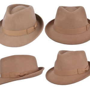 Wool Trilby Hat, Crushable Wool Trilby Hat, Wool Felt Fedora Hat, Unisex Trilby Hat, Classic Wool Felt Trilby Hat, 100% Wool Trilby Hat Camel