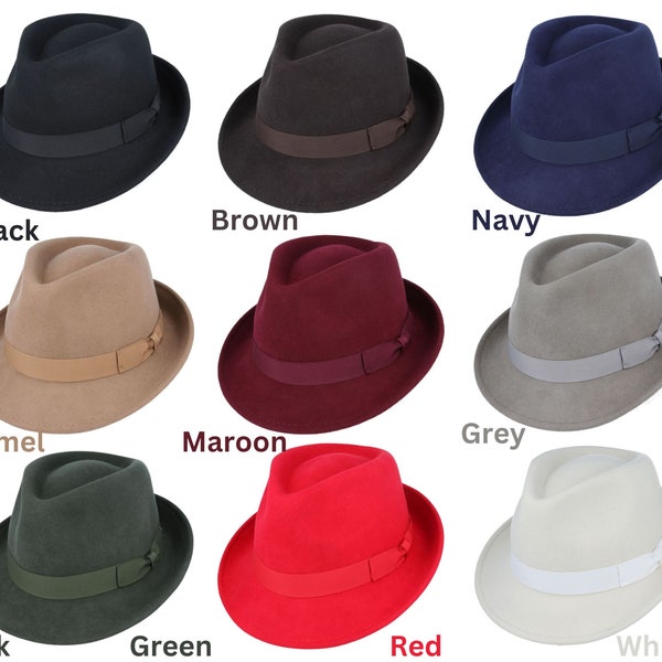 Wool Trilby Hat, Crushable Wool Trilby Hat, Wool Felt Fedora Hat, Unisex Trilby Hat, Classic Wool Felt Trilby Hat, 100% Wool Trilby Hat