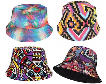 Reversible Bucket Hat, Hippy Adult Hat Rainbow Bucket Hat, Colourful Men Women Bucket Hat, Stylish Unisex reversible Bandana Fisherman Hat