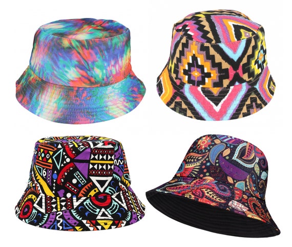 Reversible Bucket Hat, Hippy Adult Hat Rainbow Bucket Hat, Colourful Men Women Bucket Hat, Stylish unisex Reversible Bandana Fisherman Hat